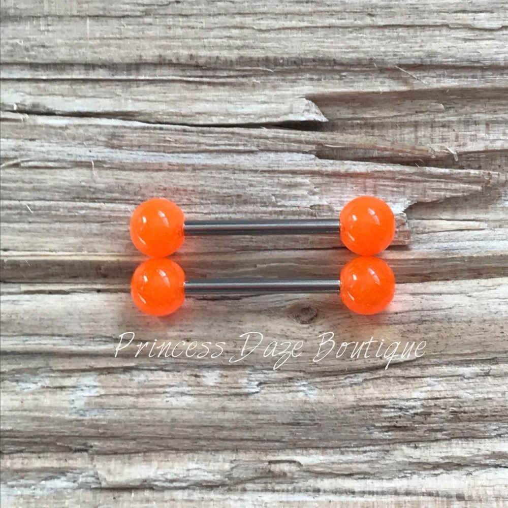 Orange Glow In The Dark Barbell Nipple‎ Rings